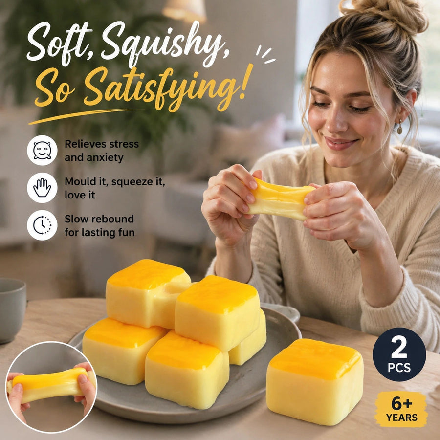 Stretchy Rice Cake Silky Mud Squishy 2 Pack, Instant Stress Release Pair