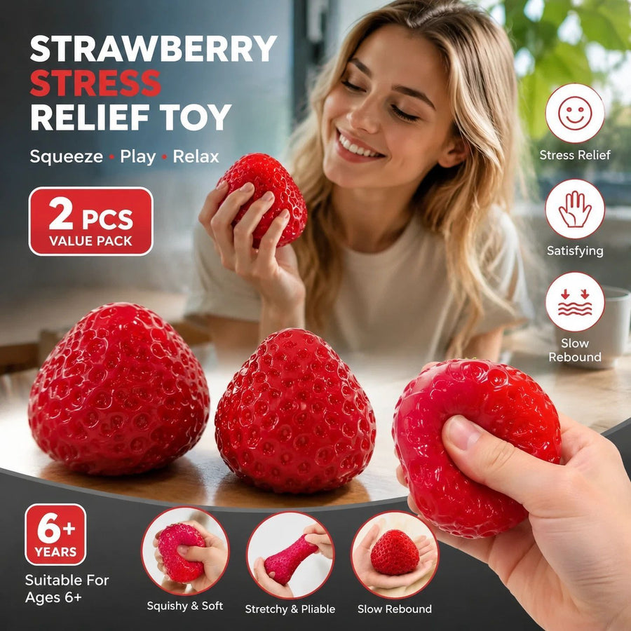 Jumbo Red Strawberry Thick Mud Squishy 2 Pack, Irritability Soothing Duo