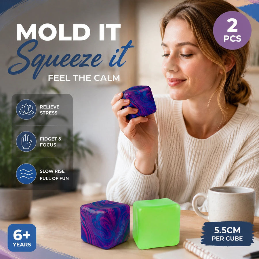 Coastal Marbled Blue + Solid Green Ice Cube Squishy 2 Pack