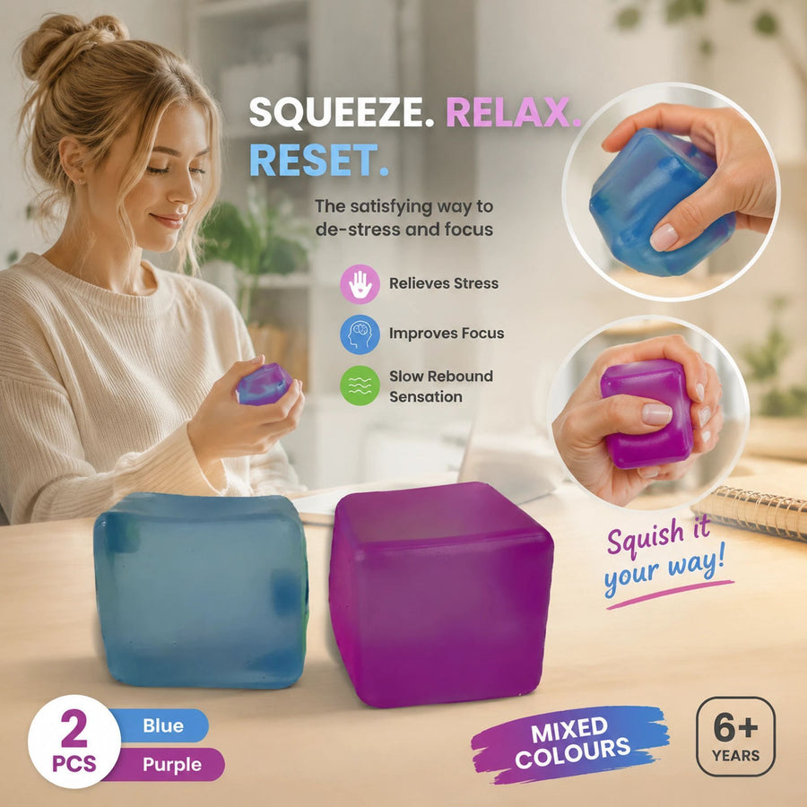 Gentle Unwind Solid Blue + Solid Purple Ice Cube Squishy 2 Pack