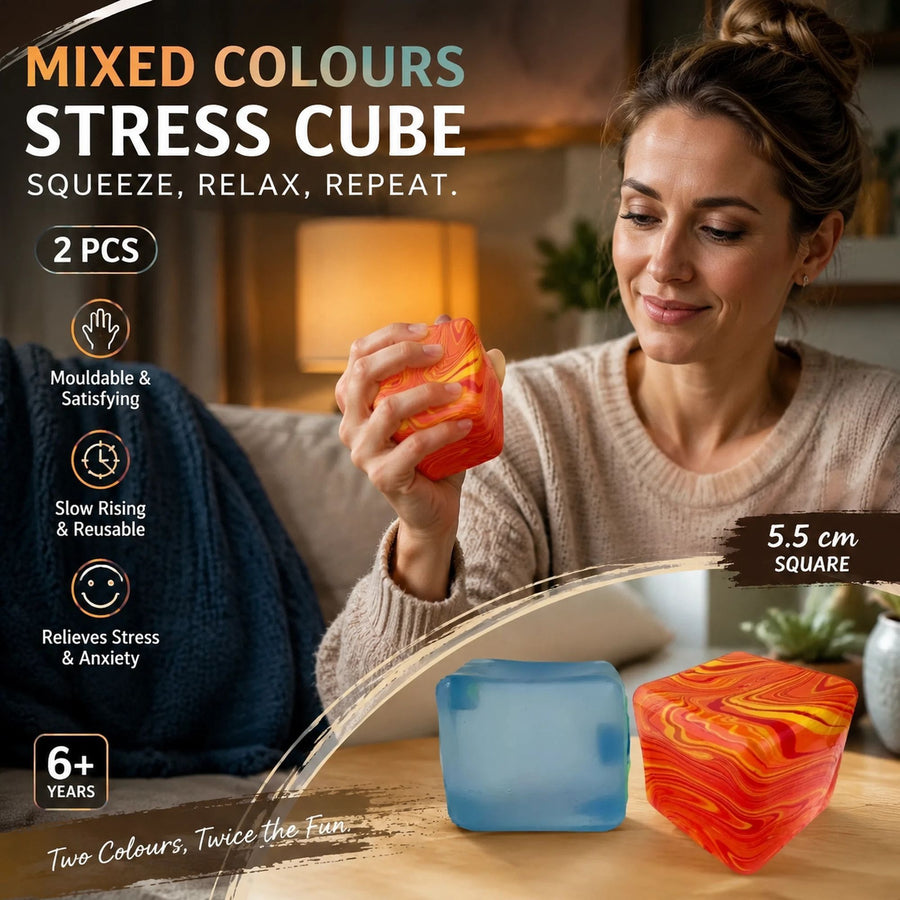 Warm Cool Pair Solid Blue + Marbled Orange Ice Cube Squishy 2 Pack