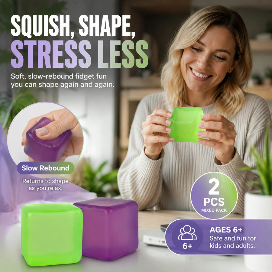 Earthy Muted Solid Green + Solid Purple Ice Cube Squishy 2 Pack