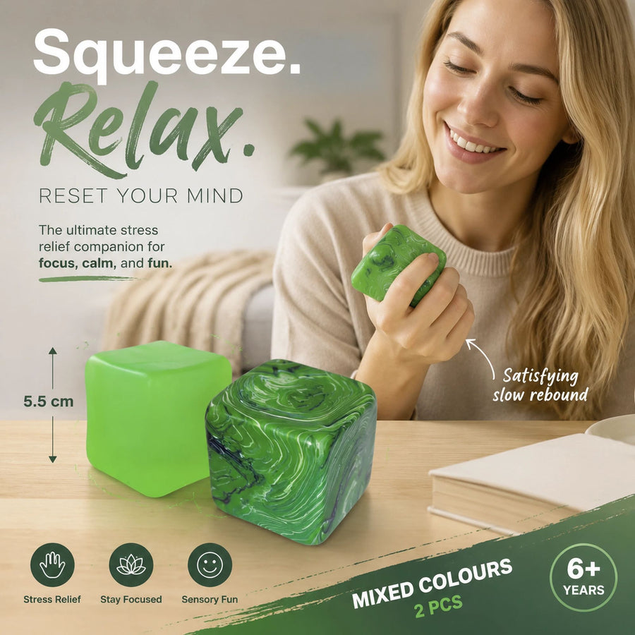Full Fresh Tone Solid Green + Marbled Green Ice Cube Squishy 2 Pack
