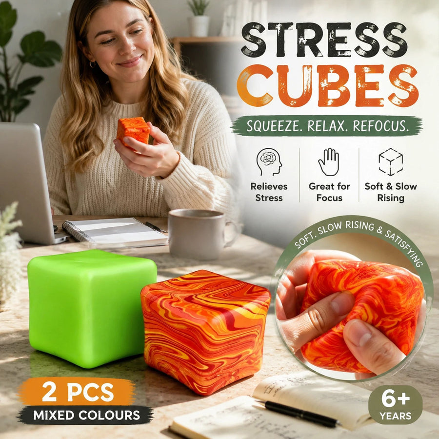 Sunny Calm Solid Green + Marbled Orange Ice Cube Squishy 2 Pack