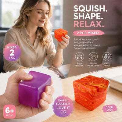 Warm Mellow Solid Purple + Marbled Orange Ice Cube Squishy 2 Pack