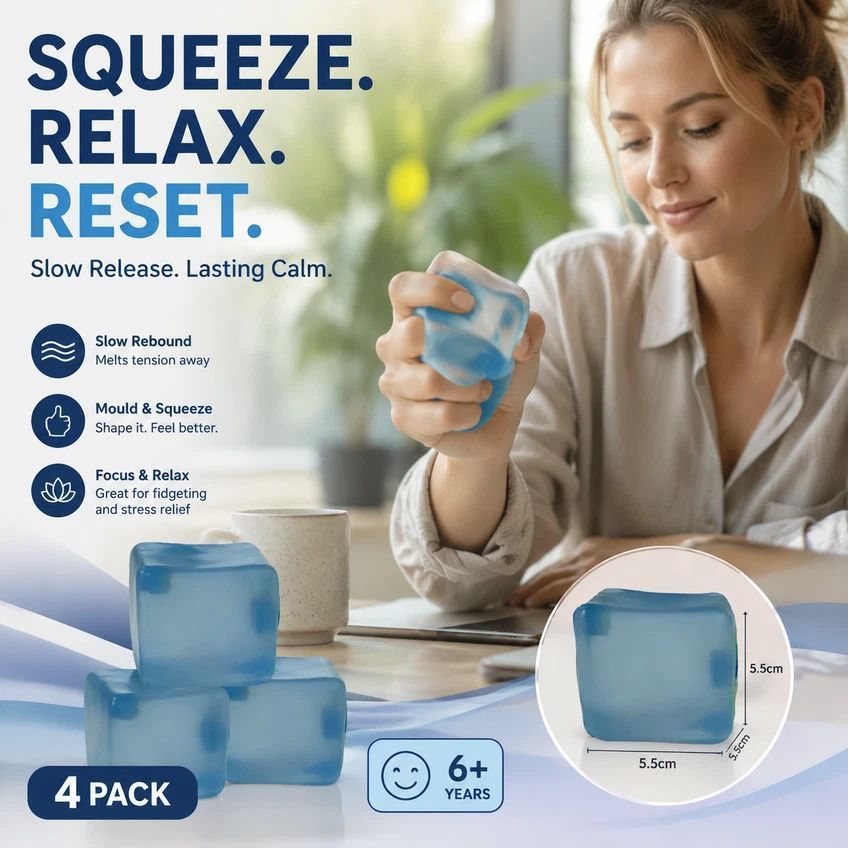 Relaxing 5.5cm Solid Blue Ice Cube Squishy 4 Pack