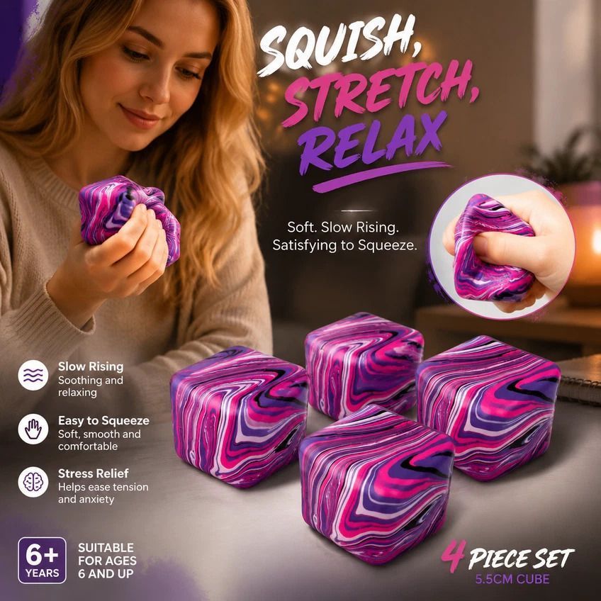 Dreamy 5.5cm Marbled Purple Ice Cube Squishy 4 Pack