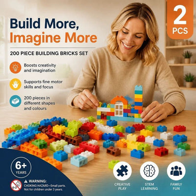 Portable Mini Building Blocks DIY Puzzle Toy 2 Pack, 200pcs Plain Bag Regular Colours (Separater & Instruction Included)