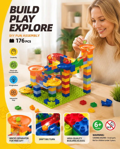Imaginative Marble Run Building Blocks DIY Puzzle Toy, 89pcs Small Track (Colour Box Pack)