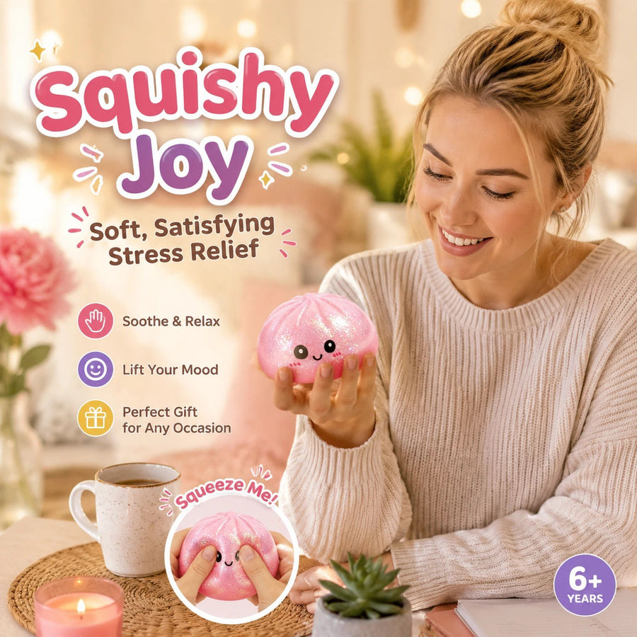 Stress Relief Giant Bun Squishy, Ideal Gift, Glitter Pink