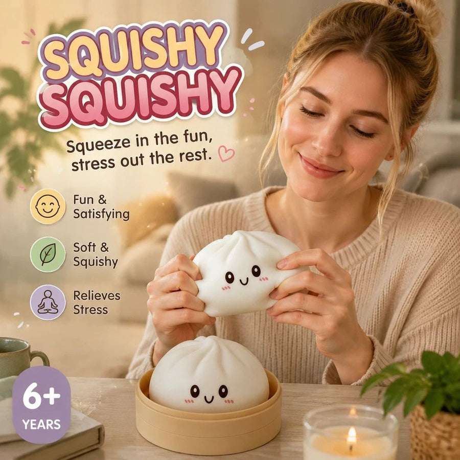 Stress Relief Giant Bun Squishy, Cute Present, Plain White