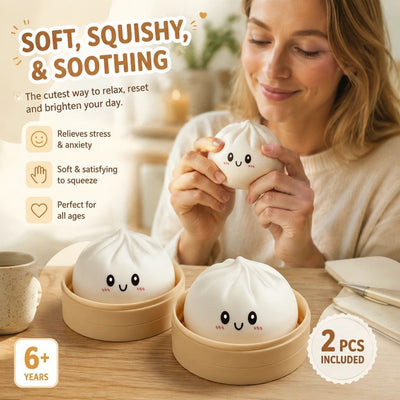 Stress Relief Giant Bun Squishy Plain White 2 Pack, Pocket Present