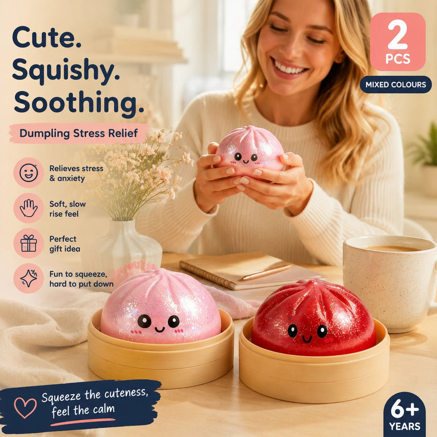 Stress Relief Duo Glitter Pink & Glitter Salmon Pink Bun Squishy 2 Pack, Couple Gift