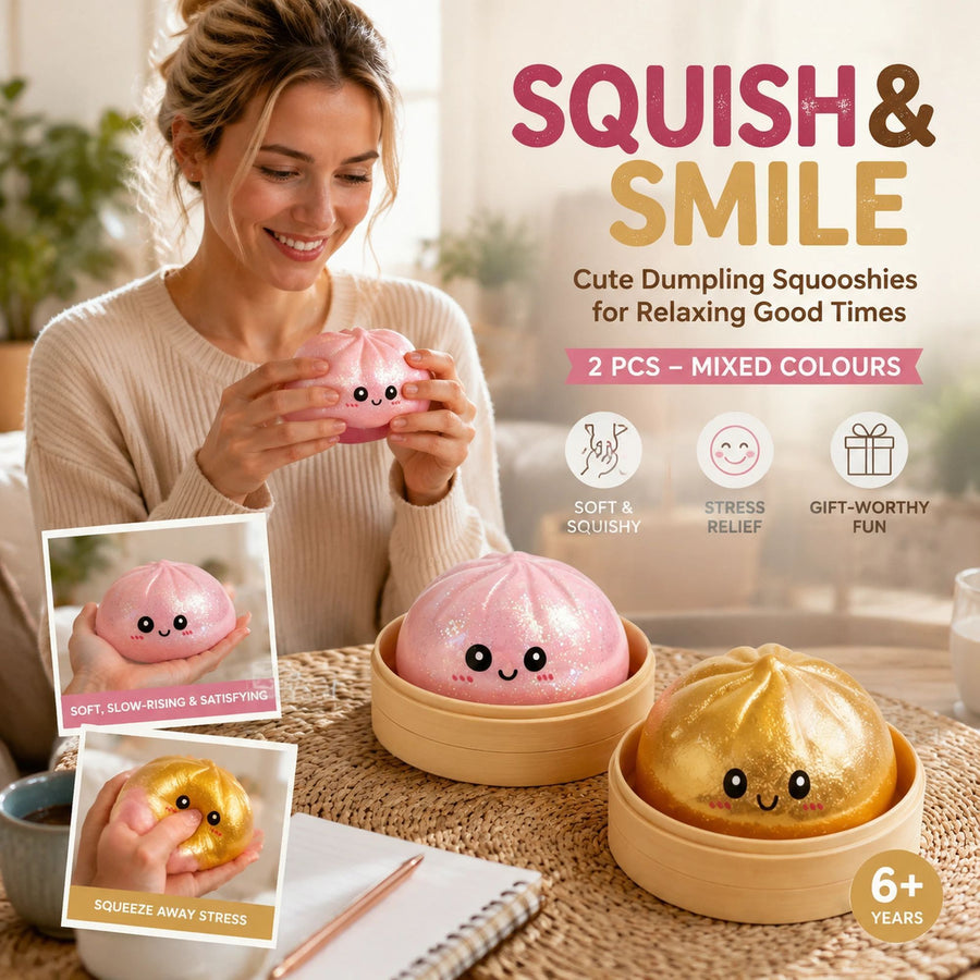 Stress Relief Duo Glitter Pink & Glitter Gold Bun Squishy 2 Pack, Bright Holiday Pair