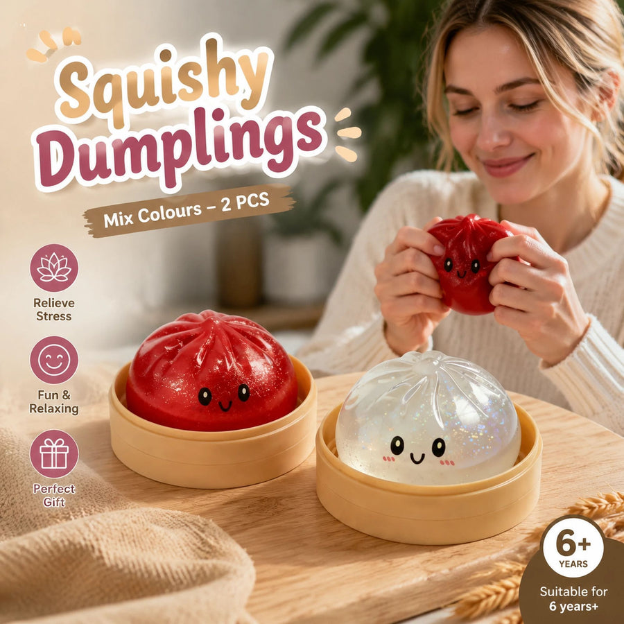 Stress Relief Duo Glitter Salmon Pink & Glitter White Bun Squishy 2 Pack, Warm Festival Pair