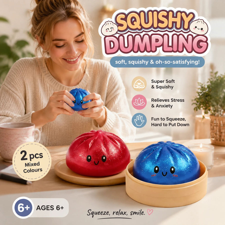 Stress Relief Duo Glitter Salmon Pink & Glitter Blue Bun Squishy 2 Pack, Chill Relax Pair