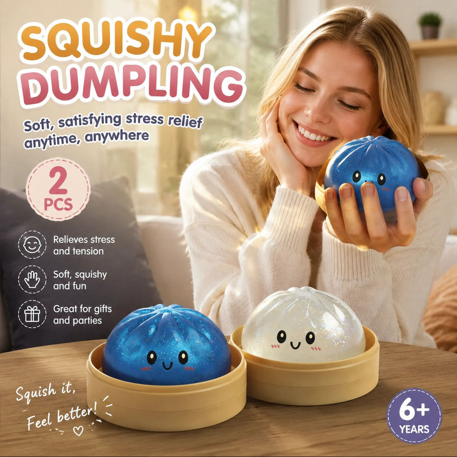 Stress Relief Duo Glitter White & Glitter Blue Bun Squishy 2 Pack, Fresh Holiday Pair