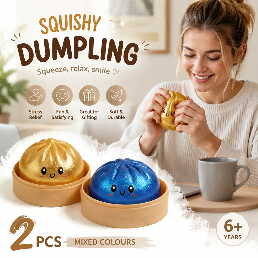 Stress Relief Duo Glitter Gold & Glitter Blue Bun Squishy 2 Pack, Premium Party Pair