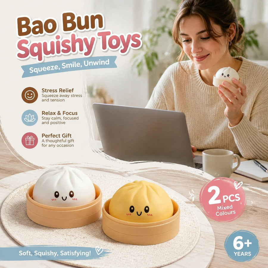 Stress Relief Duo Plain White & Plain Yellow Bun Squishy 2 Pack, Warm Daily Pair