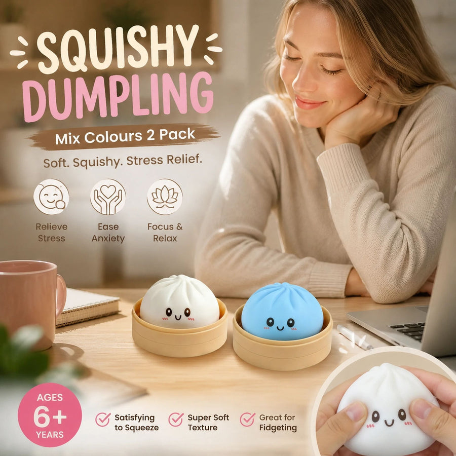 Stress Relief Duo Plain White & Plain Blue Bun Squishy 2 Pack, Light Casual Pair