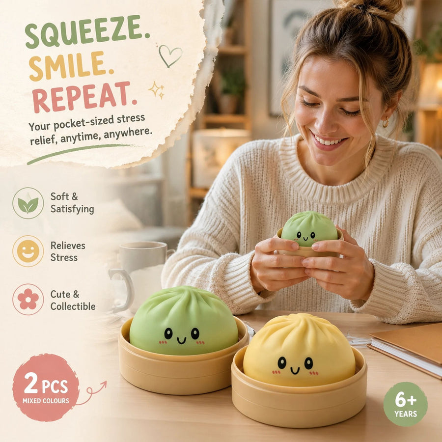 Stress Relief Duo Plain Green & Plain Yellow Bun Squishy 2 Pack, Fresh Holiday Pair