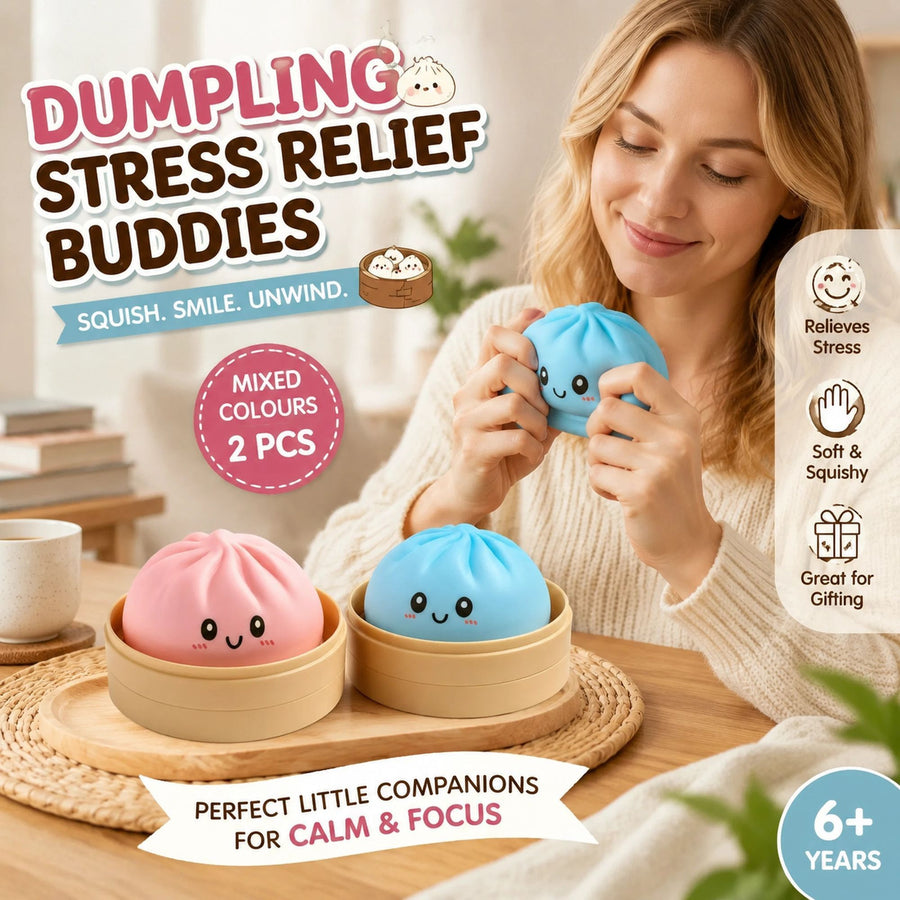 Stress Relief Duo Plain Pink & Plain Blue Bun Squishy 2 Pack, Cool Pastel Pair