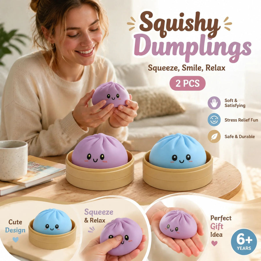 Stress Relief Duo Plain Purple & Plain Blue Bun Squishy 2 Pack, Quiet Daily Pair