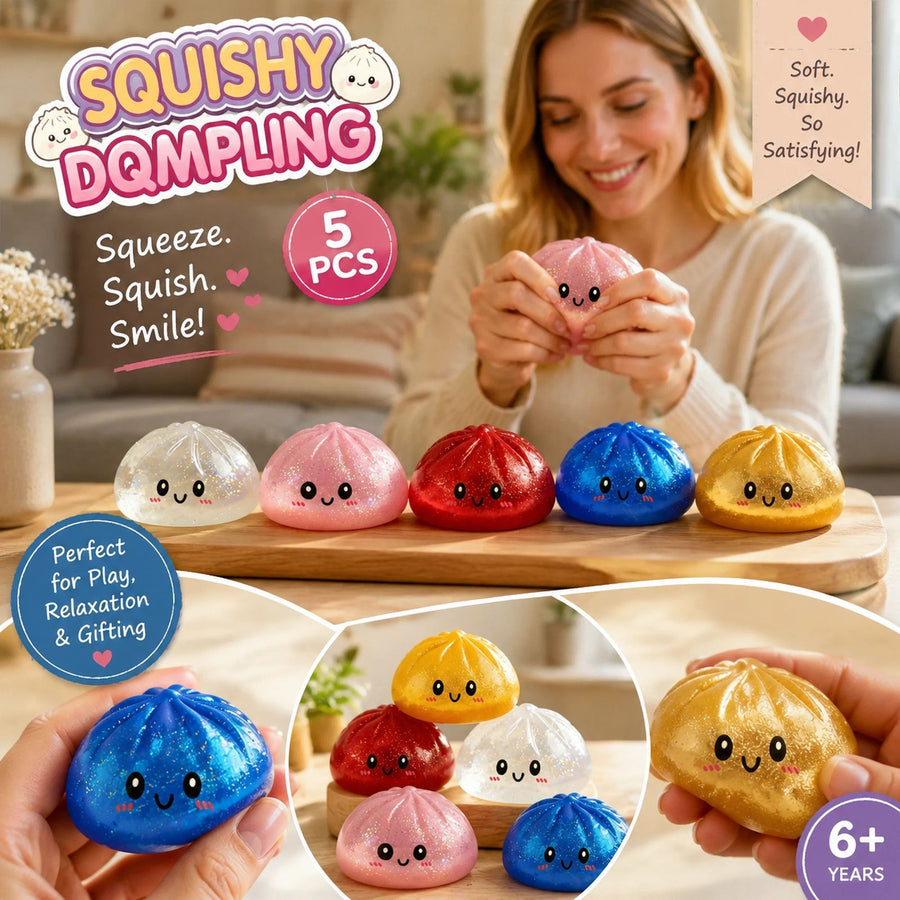 Stress Relief 5-Colour Glitter Mix Bun Squishy 5 Pack, Complete Holiday Gift Kit