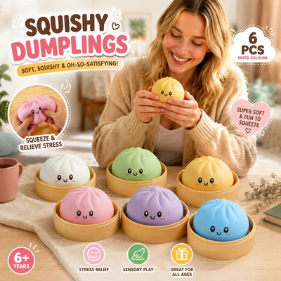 Stress Relief 6-Colour Solid Mix Bun Squishy 6 Pack, All-in-One Birthday Kit