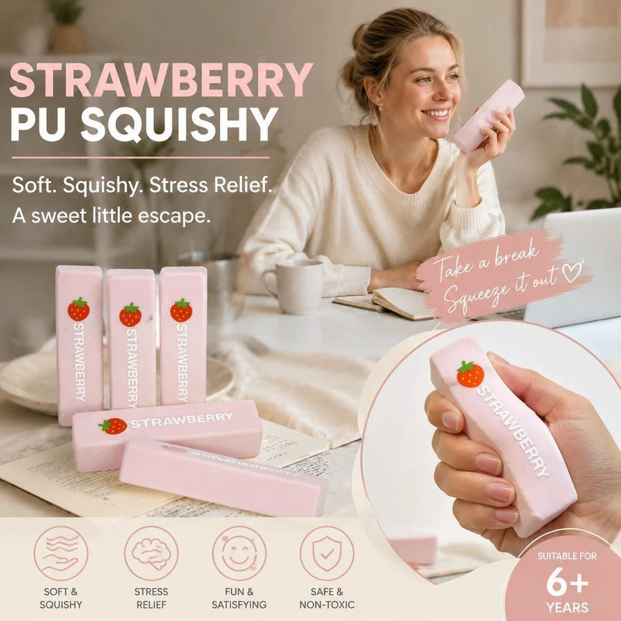 Ultra Soft Slow Rebound Stress Relief Toy, Pink Strawberry Stick 13.5cm