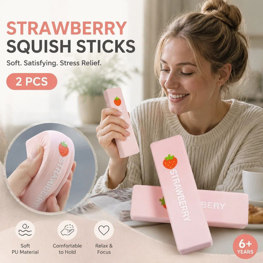Pink Strawberry Stick 13.5cm Stress Relief Toy 2 Pack, Sweet Pair