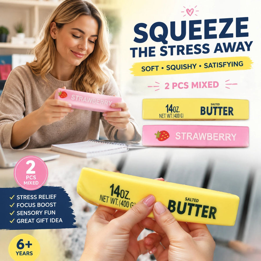 Yellow & Strawberry Butter Stick 23cm Stress Relief Toy 2 Pack