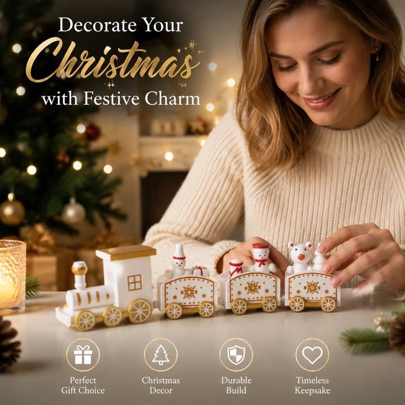 Christmas Decor Train Ornament Plastic Xmas Gift, White Box