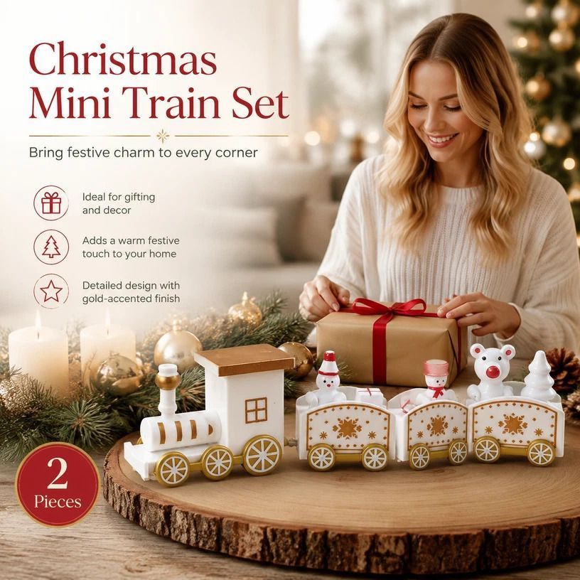 White Box Christmas Train Ornament 2 Pack, Decor Gift