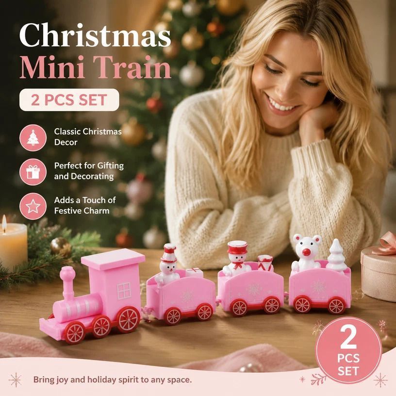 Pink Box Christmas Train Ornament 2 Pack, Cute Xmas Gift