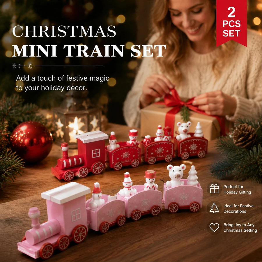 Red & Pink Christmas Train Ornament 2 Pack