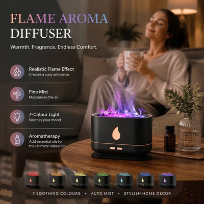 USB Flame Aroma Diffuser, Black RGB Light, Xmas Present