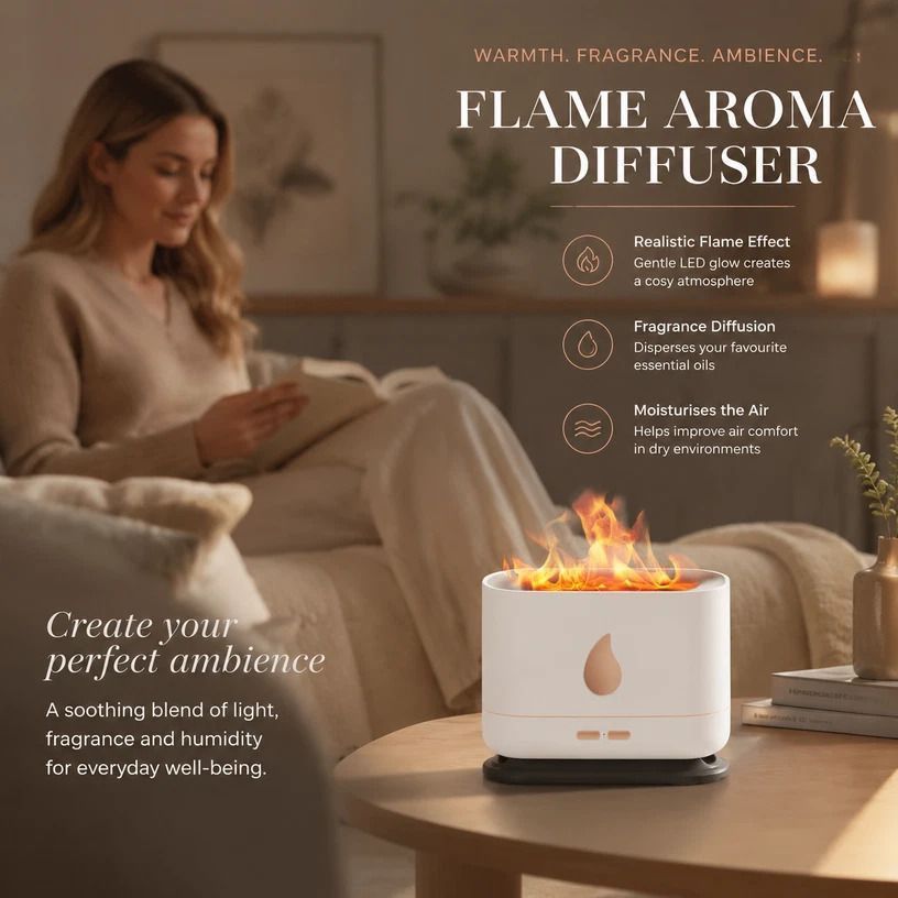 USB Flame Aroma Diffuser, White Single Light, Holiday Gift
