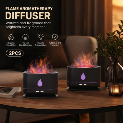 2 Pack USB Flame Diffuser, Black RGB Light, Hamper Gift
