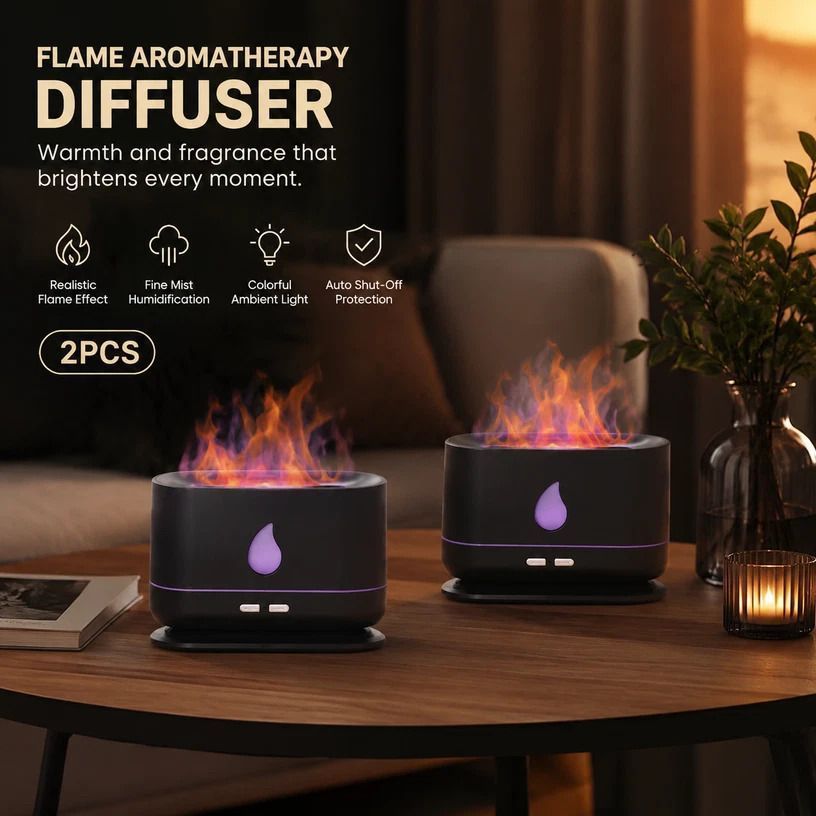 2 Pack USB Flame Diffuser, Black RGB Light, Hamper Gift