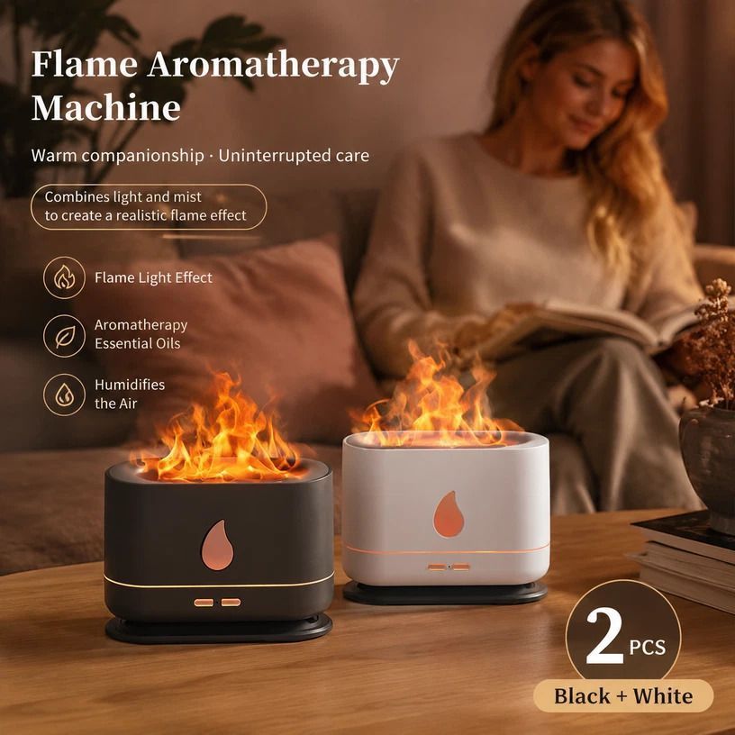 2 Pack USB Flame Diffuser, White & Black Single Light Pair