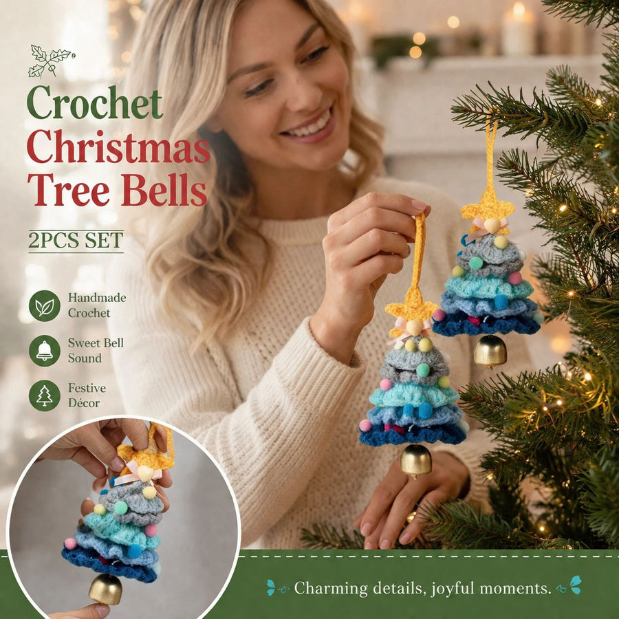 2 Pack Crochet Bell Ornament Style F Blue, Winter Holiday Gift