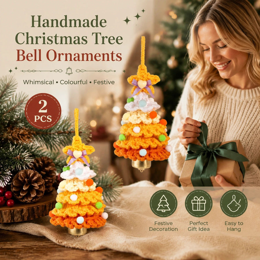 2 Pack Crochet Bell Ornament Style G Orange, Unique Xmas Gift