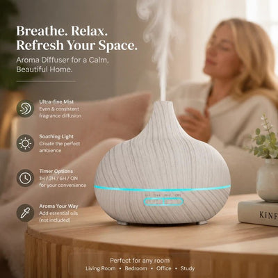 Onion Wood Grain Aroma Diffuser, White Wood + Remote, 24V AU Plug, Christmas Gift
