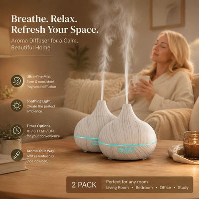 2 Pack Onion Diffuser White Wood + Remote, 24V AU Plug, Matching Xmas Gift Set