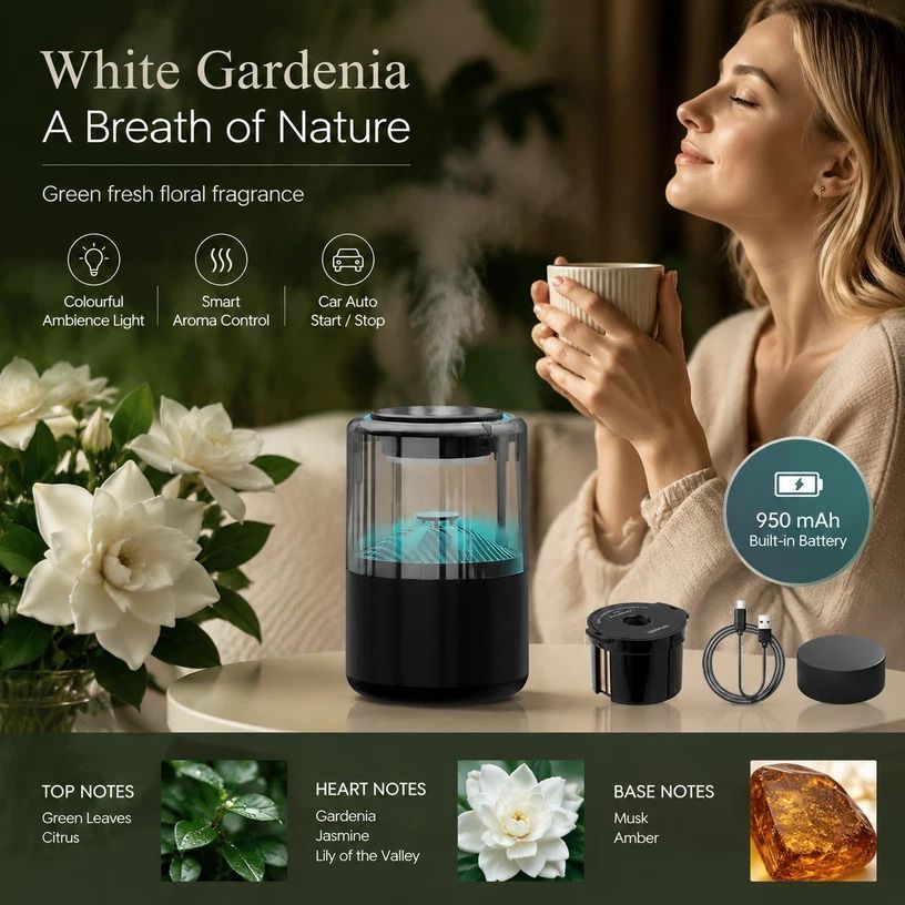 Car Diffuser XM-ZS44 + Height Pad, Gardenia White Tea, Xmas & Dad Present