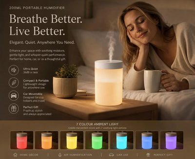USB Mini Humidifier with Aroma Light, White, Christmas Gift
