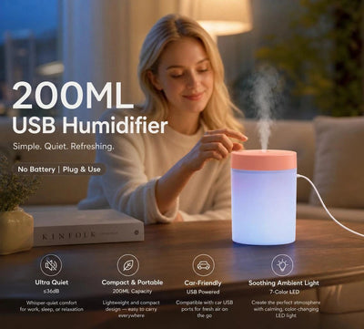 USB Mini Humidifier with Aroma Light, Pink, Holiday Present