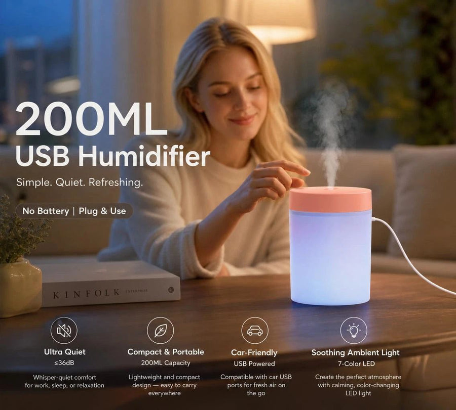 USB Mini Humidifier with Aroma Light, Pink, Holiday Present