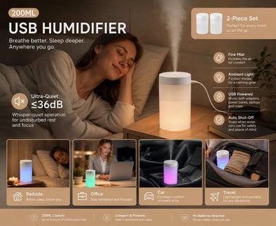 2 Pack USB Humidifier White, Xmas Gift Set